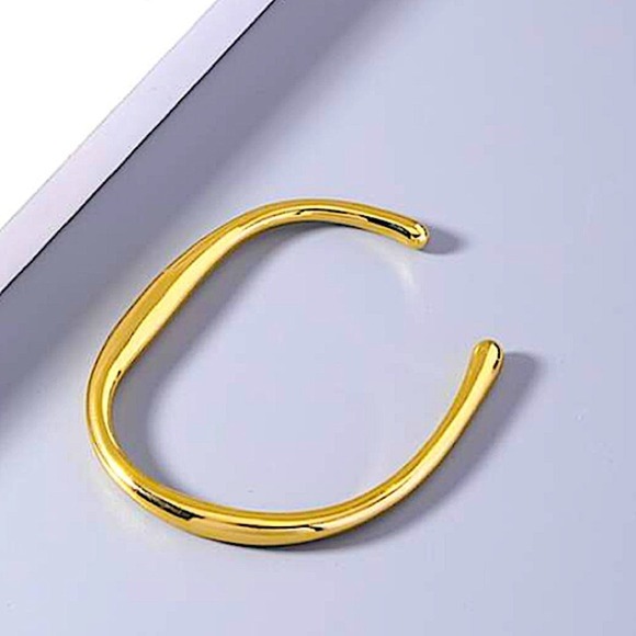 Gold Irregular Geometric Bangle Bracelet, Cuff, Gold Plated - Picture 3 of 5